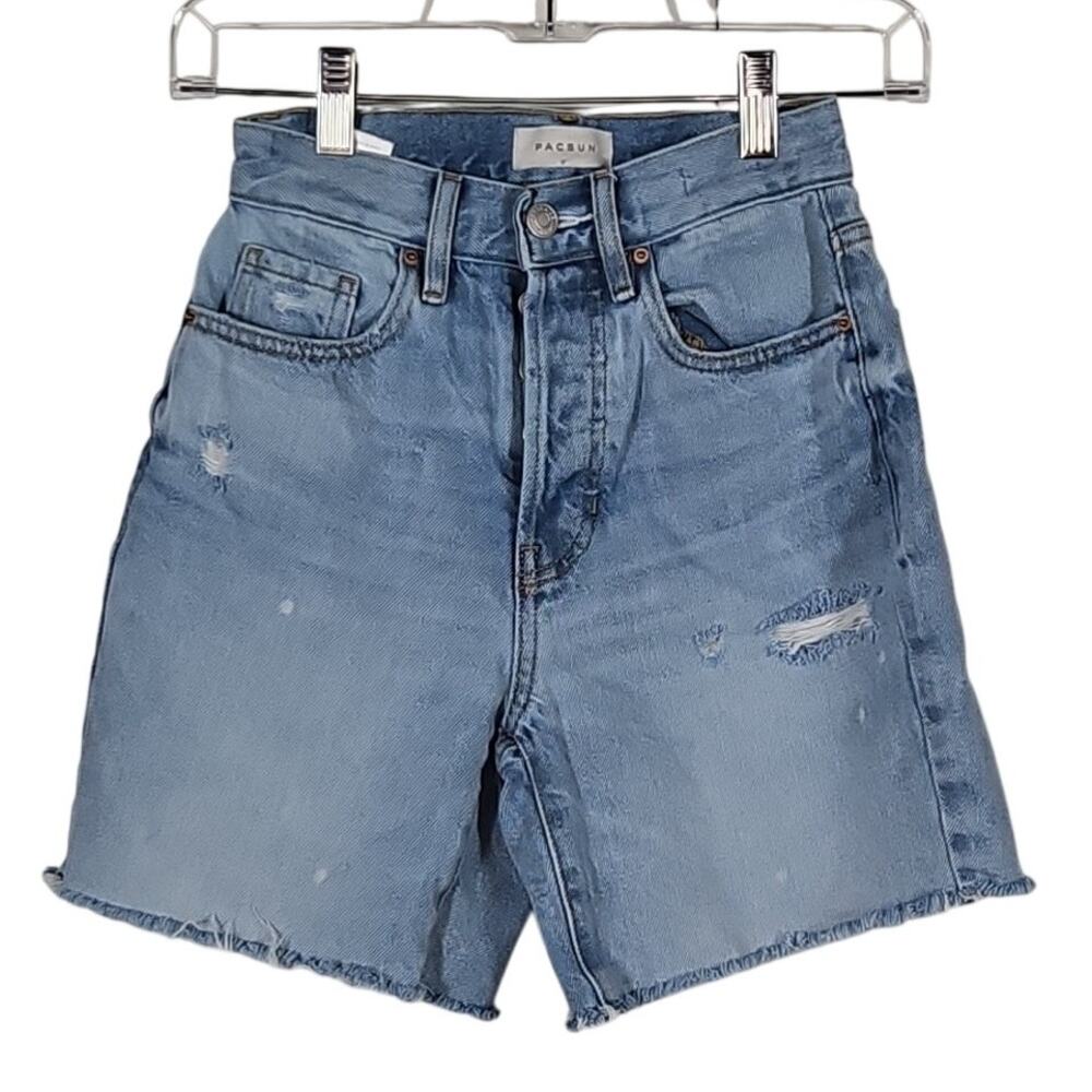Jorts PacSun Dad Shorts 22" Waist High Rise Light Wash Distressed Denim Cutoffs